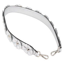 FENDI Shoulder Strap Leather 31.5"" Silver Auth ARZ919A