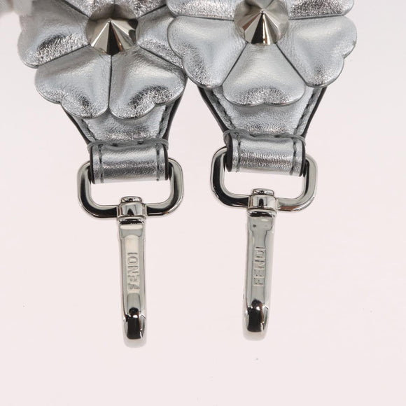 FENDI Shoulder Strap Leather 31.5"" Silver Auth ARZ919A