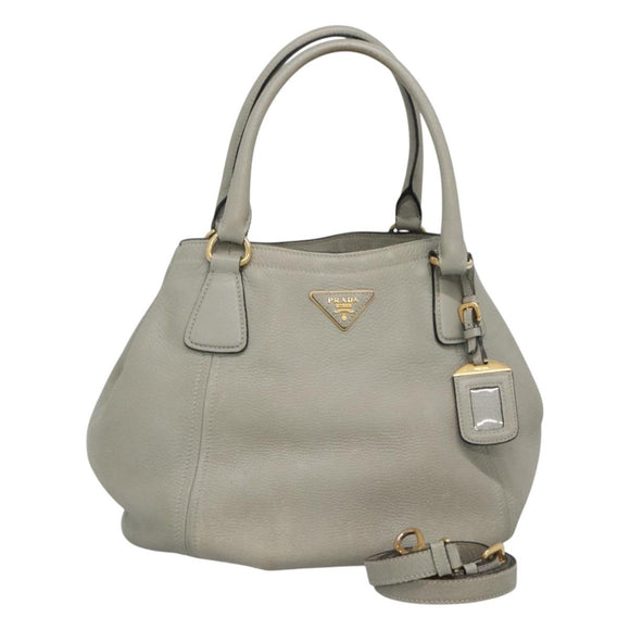 PRADA Hand Bag Leather 2way Gray Auth BA005
