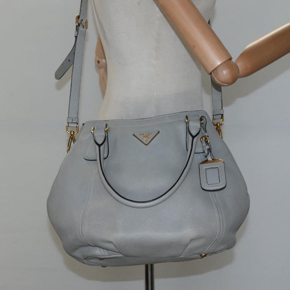 PRADA Hand Bag Leather 2way Gray Auth BA005