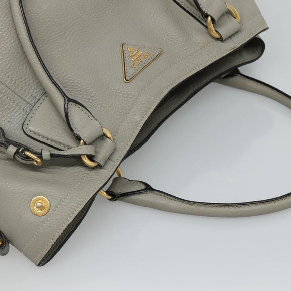 PRADA Hand Bag Leather 2way Gray Auth BA005