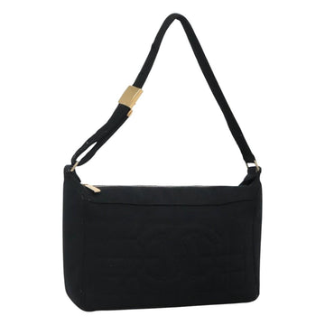 CHANEL Choco Bar line Shoulder Bag Canvas Black CC Auth BA034