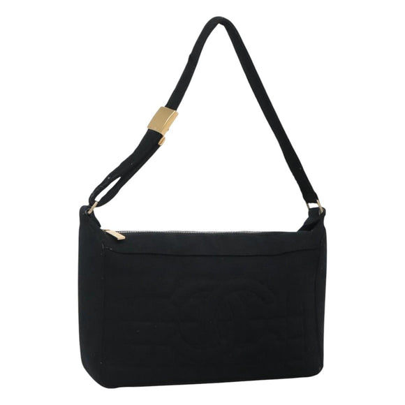 CHANEL Choco Bar line Shoulder Bag Canvas Black CC Auth BA034