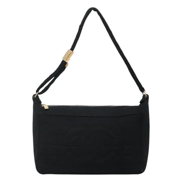 CHANEL Choco Bar line Shoulder Bag Canvas Black CC Auth BA034 - 0