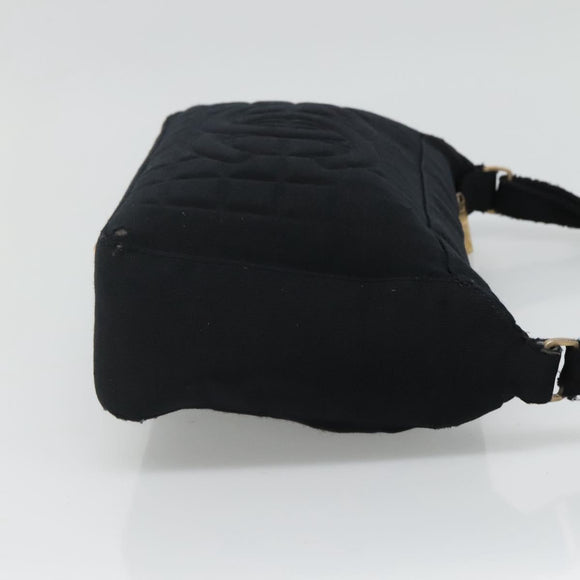 CHANEL Choco Bar line Shoulder Bag Canvas Black CC Auth BA034