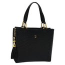 BALLY Hand Bag Leather Black Auth BA049-1