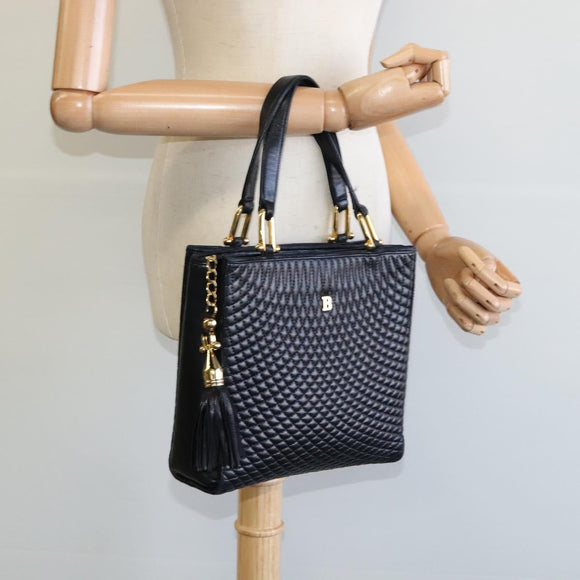 BALLY Hand Bag Leather Black Auth BA049