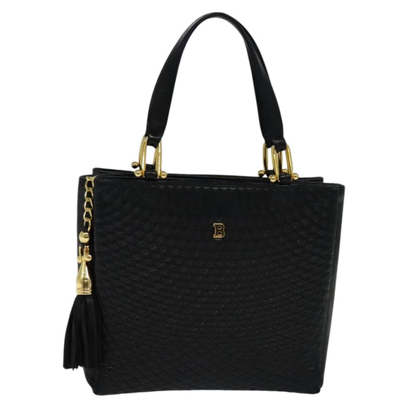 BALLY Hand Bag Leather Black Auth BA049