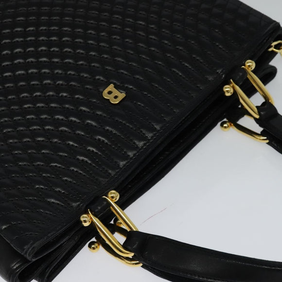BALLY Hand Bag Leather Black Auth BA049