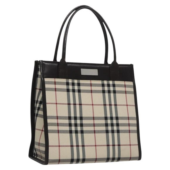 BURBERRY Nova Check Hand Bag Canvas Beige Brown Auth BA050