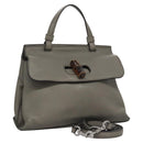 GUCCI Bamboo Hand Bag Leather 2way Gray 370831 Auth BA091-1