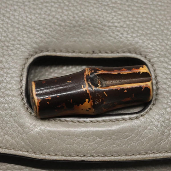 GUCCI Bamboo Hand Bag Leather 2way Gray 370831 Auth BA091
