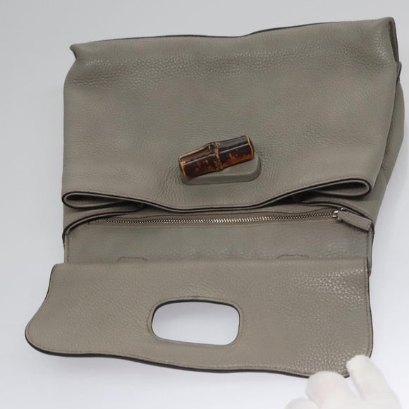 GUCCI Bamboo Hand Bag Leather 2way Gray 370831 Auth BA091