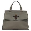 GUCCI Bamboo Hand Bag Leather 2way Gray 370831 Auth BA091-2