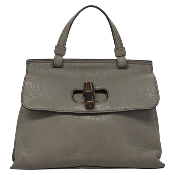 GUCCI Bamboo Hand Bag Leather 2way Gray 370831 Auth BA091