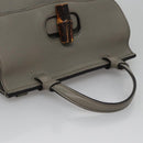 GUCCI Bamboo Hand Bag Leather 2way Gray 370831 Auth BA091-6