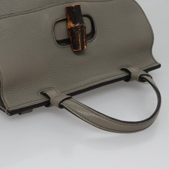 GUCCI Bamboo Hand Bag Leather 2way Gray 370831 Auth BA091