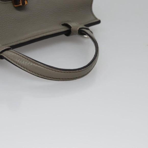 GUCCI Bamboo Hand Bag Leather 2way Gray 370831 Auth BA091