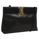 Salvatore Ferragamo Shoulder Bag Leather Black Gold Auth BA1003-1
