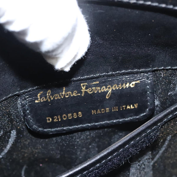 Salvatore Ferragamo Shoulder Bag Leather Black Gold Auth BA1003