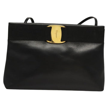 Salvatore Ferragamo Shoulder Bag Leather Black Gold Auth BA1003 - 0