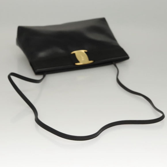Salvatore Ferragamo Shoulder Bag Leather Black Gold Auth BA1003