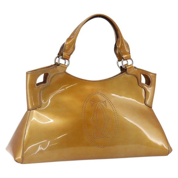 CARTIER Hand Bag Patent leather Yellow Silver Auth BA10038