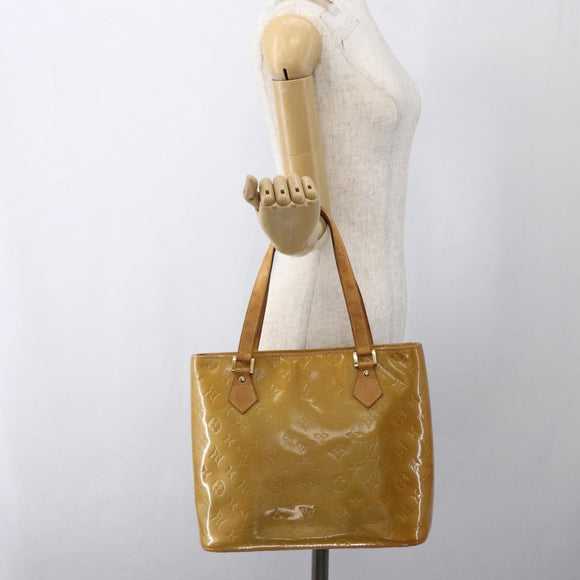 LOUIS VUITTON Monogram Vernis Houston Hand Bag Beige M91004 LV Auth BA10039