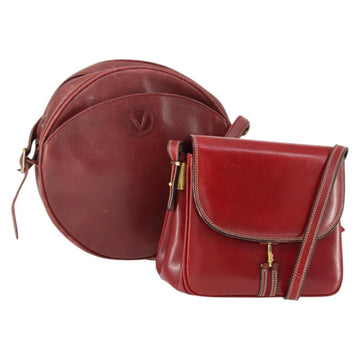 VALENTINO Barry Shoulder Bag Leather 2 Set Red Gold Auth BA10064