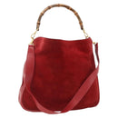 GUCCI Bamboo Shoulder Bag Suede 2way Red Gold 001 1577 2615 Auth BA10066-1
