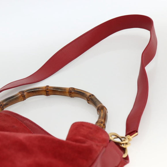 GUCCI Bamboo Shoulder Bag Suede 2way Red Gold 001 1577 2615 Auth BA10066
