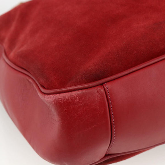 GUCCI Bamboo Shoulder Bag Suede 2way Red Gold 001 1577 2615 Auth BA10066