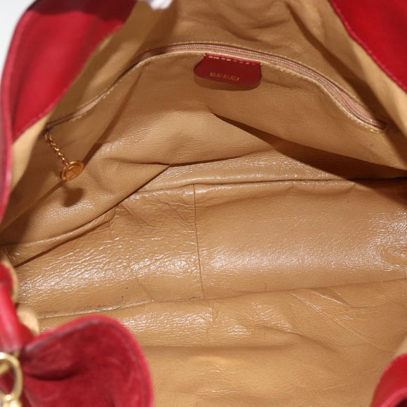 GUCCI Bamboo Shoulder Bag Suede 2way Red Gold 001 1577 2615 Auth BA10066