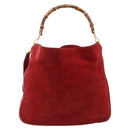 GUCCI Bamboo Shoulder Bag Suede 2way Red Gold 001 1577 2615 Auth BA10066-13