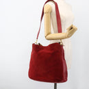 GUCCI Bamboo Shoulder Bag Suede 2way Red Gold 001 1577 2615 Auth BA10066-23