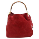 GUCCI Bamboo Shoulder Bag Suede 2way Red Gold 001 1577 2615 Auth BA10066-2