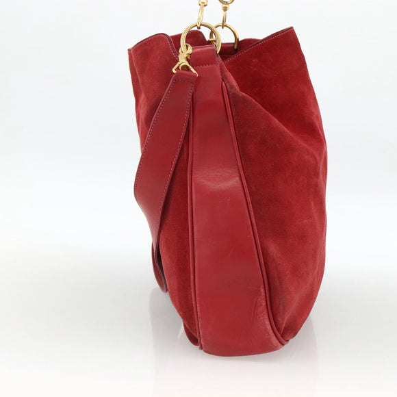 GUCCI Bamboo Shoulder Bag Suede 2way Red Gold 001 1577 2615 Auth BA10066