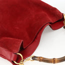 GUCCI Bamboo Shoulder Bag Suede 2way Red Gold 001 1577 2615 Auth BA10066-6