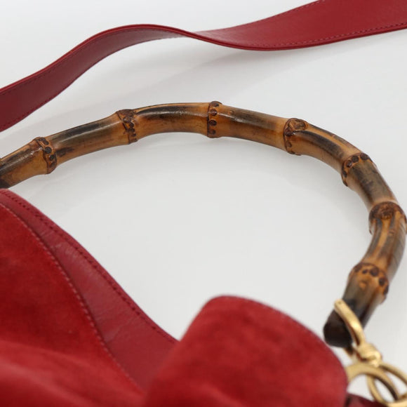 GUCCI Bamboo Shoulder Bag Suede 2way Red Gold 001 1577 2615 Auth BA10066