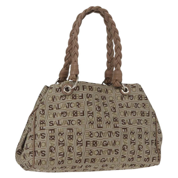 Salvatore Ferragamo Tote Bag Canvas Beige Gold Auth BA10067