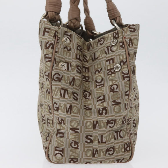Salvatore Ferragamo Tote Bag Canvas Beige Gold Auth BA10067