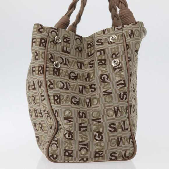 Salvatore Ferragamo Tote Bag Canvas Beige Gold Auth BA10067