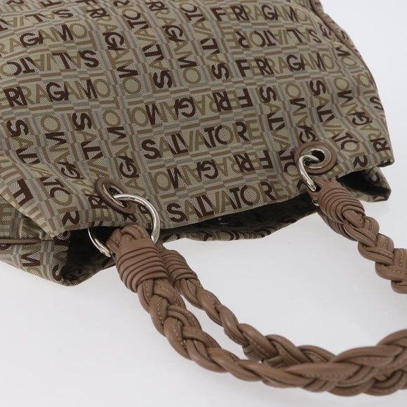Salvatore Ferragamo Tote Bag Canvas Beige Gold Auth BA10067