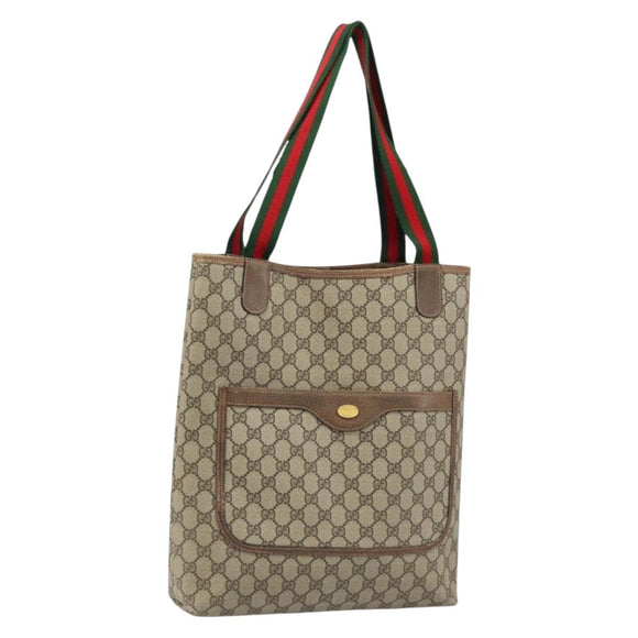 GUCCI GG Supreme Web Sherry Line Tote Bag PVC Beige Gold 39 02 003 Auth BA10068