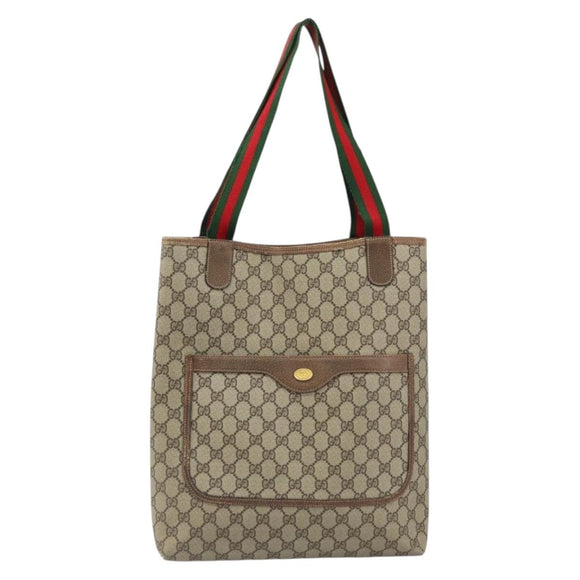 GUCCI GG Supreme Web Sherry Line Tote Bag PVC Beige Gold 39 02 003 Auth BA10068