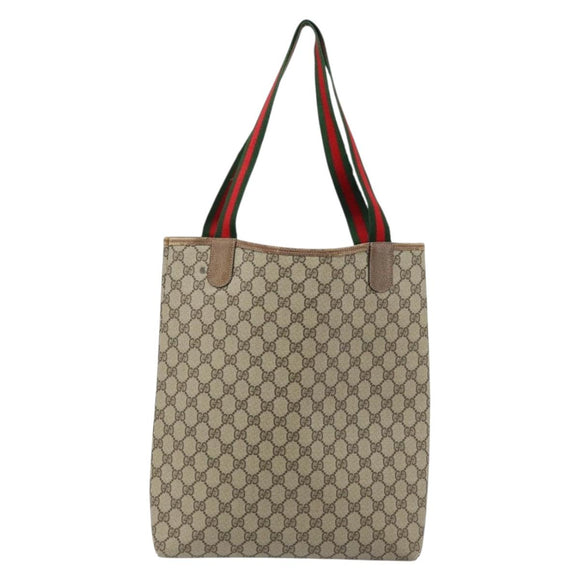 GUCCI GG Supreme Web Sherry Line Tote Bag PVC Beige Gold 39 02 003 Auth BA10068