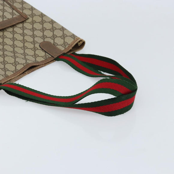 GUCCI GG Supreme Web Sherry Line Tote Bag PVC Beige Gold 39 02 003 Auth BA10068