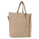 SAINT LAURENT Tote Bag Leather 2way Beige Gold Auth BA10070-1