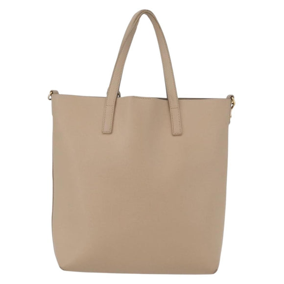 SAINT LAURENT Tote Bag Leather 2way Beige Gold Auth BA10070