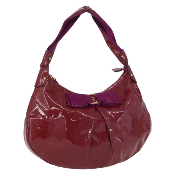 Salvatore Ferragamo Hand Bag Patent leather Purple Gold Auth BA10072